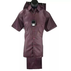 Pronti Collection by Phita Men Burgundy 2 Piece Leisure Suit Flat Front Size XL